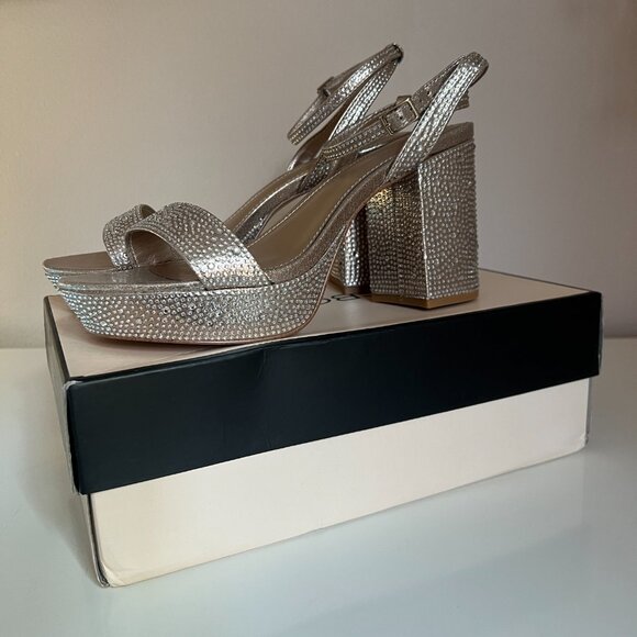 BCBGeneration "Pristal" Rhinestone Platform Sandal - Size 8 - Color Platino - Picture 3 of 13